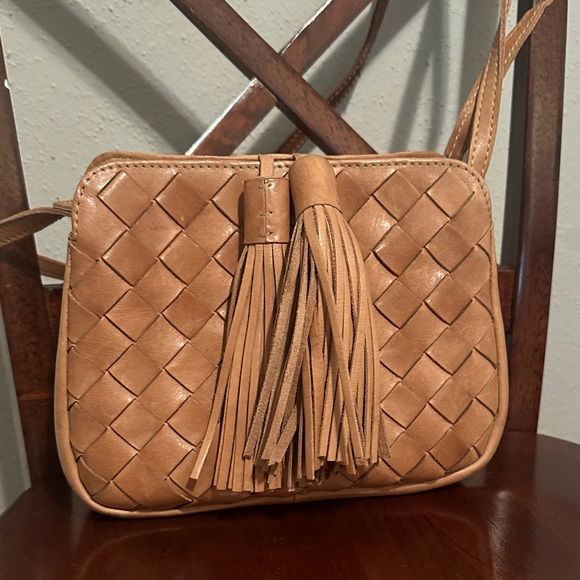 Handbags - Tan Woven Leather Crossbody Bag